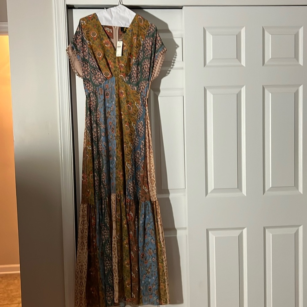 Floral Patchwork Maxi Dress - Mustard & Teal